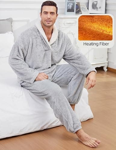 Gihuo Mens Pajamas Set Winter Warm Flannel Pajamas Soft Fluffy Fleece Pj Set Loungewear Plush Sleepwear thumbnail 6