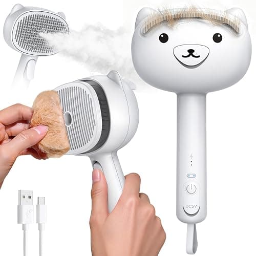 Self Cleaning Shedding Steam Cat Brush, Silicone Scraper Included Dog Brush, primecat, Cat Brushes for Shedding, USB Rechargeable, for Grooming & Haired Pets, Dogs & Cats, White - Image 1