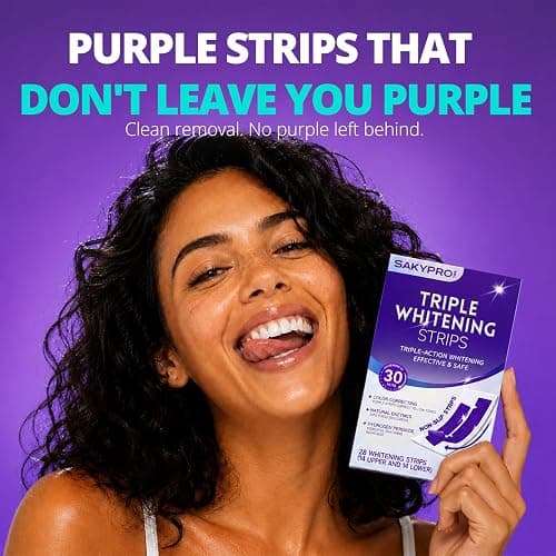 SAKYPRORAL Purple Whitening Strips, 90-Day Long-Lasting Results, Enamel Safe & Low-Sensitivity, Professional Teeth Whitening Strips with Non-Slip Dry Strip Technology (28 Count (Pack of 1)) thumbnail 6