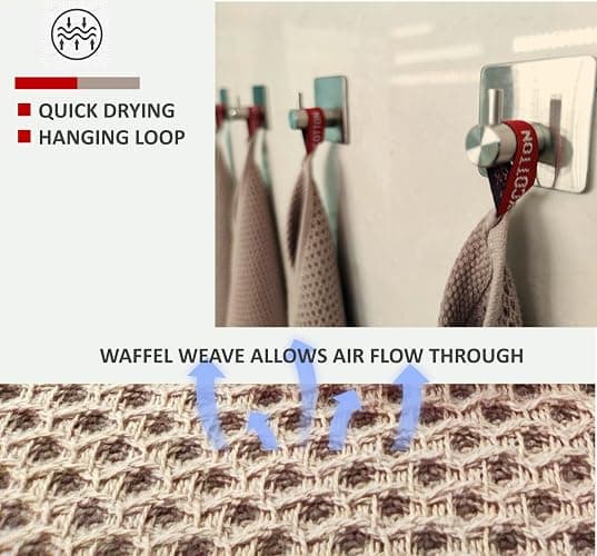 ANEWAY Kitchen Towels 100% Cotton Waffle Weave Dish Towel for Cleaning Drying Dishes Extra Absorbent and Soft, Dish Cloth,13 x 28 Inch(EarthBrown-4 Pack) thumbnail 6