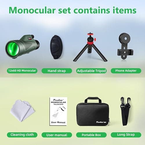 Pankoo 12x60 HD Monocular Telescope for Adults high Powered | Comes with Smartphone Adapter Tripod Hand Strap | Suitable for Bird Watching Sports Hiking Traveling thumbnail 6