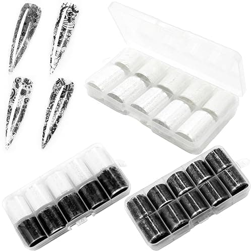DASHUI 30 Rollen Schwarz-Weiße Spitze Transferfolie Nagelaufkleber Set – Lace Blumen Nail Art Folie für Nägel, Wraps Kit mit 15 schwarzen & 15 weißen Rollen - Image 1