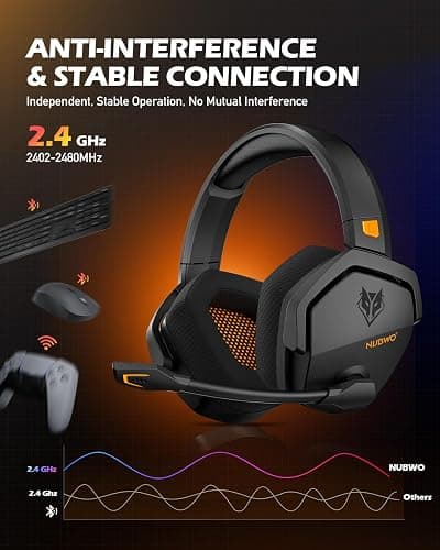 NUBWO Wireless Gaming Headset with Mic for Ps5 Ps4 PC, Zero Interference, 100-Hour Battery All-Day Play, 23ms Sync​ for Fortnite & Call of Duty/FPS Gamers, Triple Mode All Devices Compatible - Orange thumbnail 2