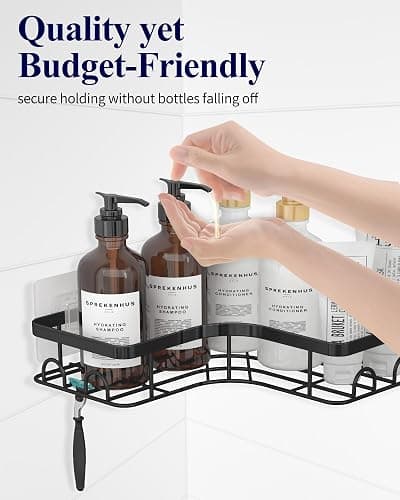 Kitsure Corner Shower Caddy - 2 Pack Rustproof Shower Organizer, Durable Shelf with Large Capacity, Drill-Free Adhesive Bathroom Shelves with 4 Movable Hooks, a Soap Holder, 4157 thumbnail 5