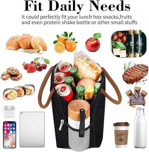 Coobiiya Lunch Box Lunch Bag for Women Men,Reusable Cute Lunch Pail bag,Leakproof,Insulated LunchBox Tote Compact 10L, Cooler Lunch Container for Work Travel Office (Black) thumbnail 4