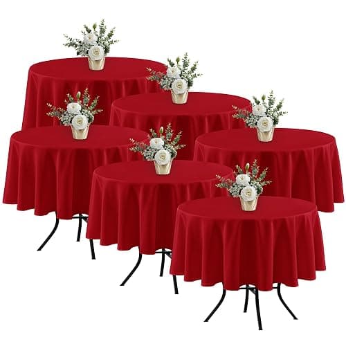 Fitable 6 Pack Red Round Table Clothes - 70 Inches in Diameter - Stain Resistant and Washable Tablecloths, Polyester Fabric Table Covers for Wedding, Party, Banquet, Gathering - Image 1