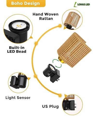 L LOHAS LED Night Lights Plug into Wall, Plug in Night Light, Bohemian Nightlight Dimmable with Light Sensor, 3000K, Boho Nightlights Farmhouse Decorative for Bedside Bedroom Bathroom Hallway, 1 Pack thumbnail 4