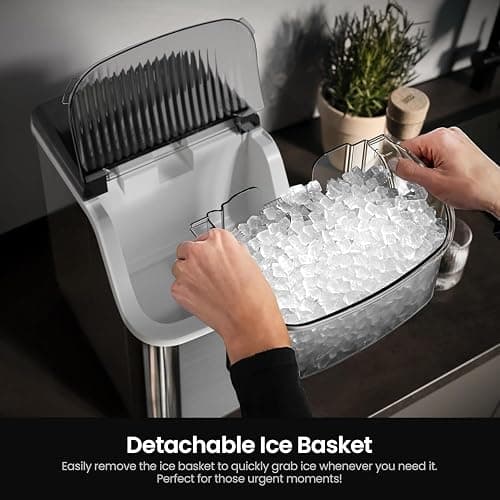 Kismile Nugget Ice Makers Countertop,Portable Ice Machine with Crushed Ice, 35lbs/Day,Self-Cleaning,One-Click Operation for Home Use(Silver) thumbnail 3
