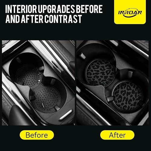 Black Leopard Print Steering Wheel Cover for Women, Universal Fit 14.5-15 Inch with Non-Slip Grip and Thermal Control, Includes 2 Ceramic Absorbent Cup Coasters, Compatible with Cars, SUVs, Trucks. thumbnail 5