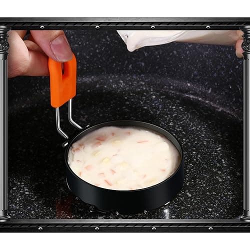 3.5" Egg Rings Set of 4 with Silicone Handle, Large Ring for Frying Eggs, Round Mold for English Muffins - Griddle Cooking Shaper for Indoor Camping Breakfast Sandwiches w/Silicone Oil Brush thumbnail 5