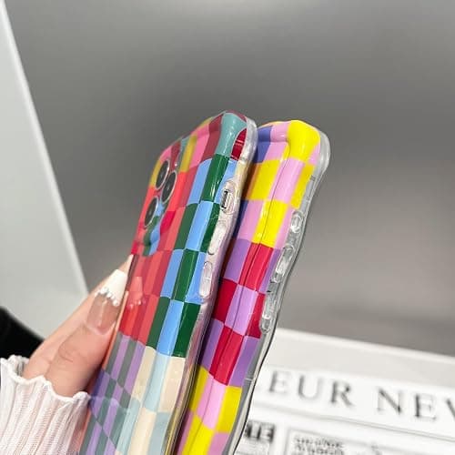 branple Compatible with iPhone 16 Plus Case, Cute Wave Curly Colorful Checkerboard Plaid Phone Case for Women/Men, Soft TPU Shockproof Protection Case Designed for iPhone 16 Plus (Colorful 1) thumbnail 7