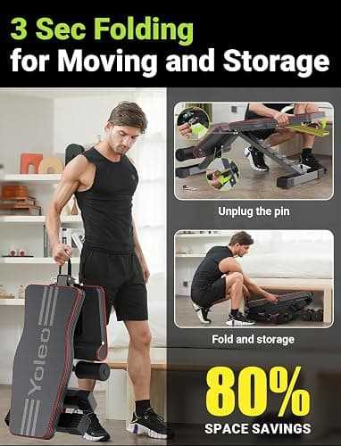 Yoleo Adjustable Weight Bench for Full Body Workout; Foldable Bench Press Bench of Home Gym Strength Training; Incline Decline Flat Utility Workout Bench with Quick Folding& Fast Adjustment (Black) thumbnail 5