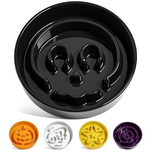 LE TAUCI Slow Feeder Dog Bowls Ceramic,3 Cups Slow Feeding Dog Bowl Medium Large Breed, Pet Bowl for Fast Eaters, Puzzle Pet Dishes,Skull Black - Image 1