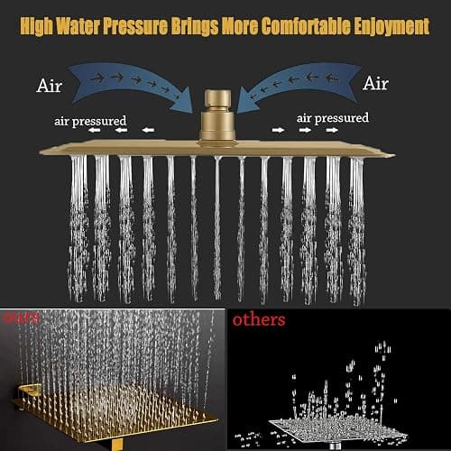 Shower Head, 10'' High Pressure Rain Shower Head with 6 Settings/Spray Handheld Shower Head Combo, 78'' Long Hose and 11'' Extension Arm, Water Temperature Reminder (Square Gold Shower Heads) thumbnail 3