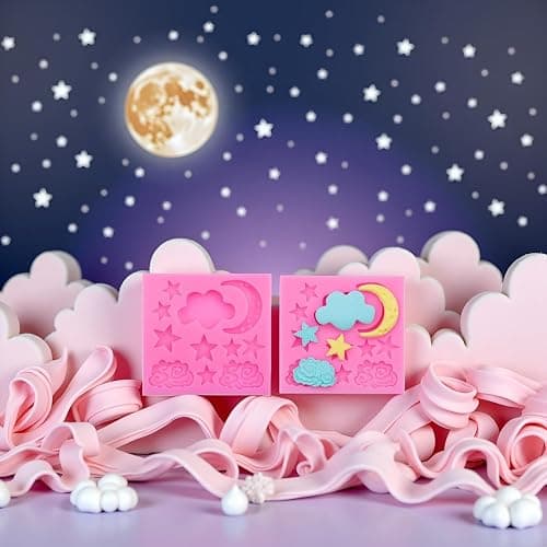 3Pcs Pink Moon and Star Molds Silicone, Cloud Fondant Mold Moon Star Cloud Chocolate Molds for Chocolate Candy Baking Sugar Cakes Decorating Candy Making Supplies thumbnail 2