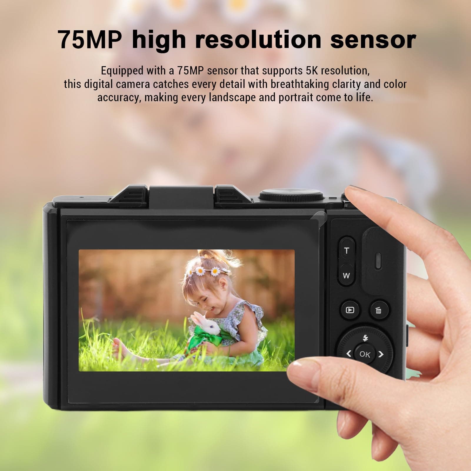5K Digital Camera, 75MP HD 18X Zoom Autofocus Mirrorless Retro Camera with 3 Inch Screen and Smile Detection for Travel Photography thumbnail 2