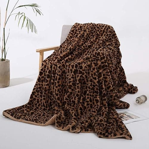 Velboa Super Soft Leopard Blanket Double Layer Bedding Thick Sofa Cover Furry Fuzzy Fax Fur Throw Blanket (Brown,63 x 79 Inch) - Image 1