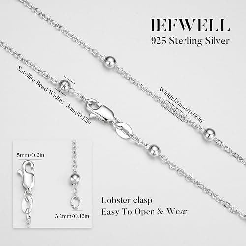 IEFWELL Solid 925 Sterling Silver Chain Necklace for Women, 1.6mm Satellite Bead Chain Necklace Shiny Sturdy Hypoallergenic Chain Necklaces, 16/18/20/22/24 Inches Dainty Silver Jewelry for Women Men thumbnail 6