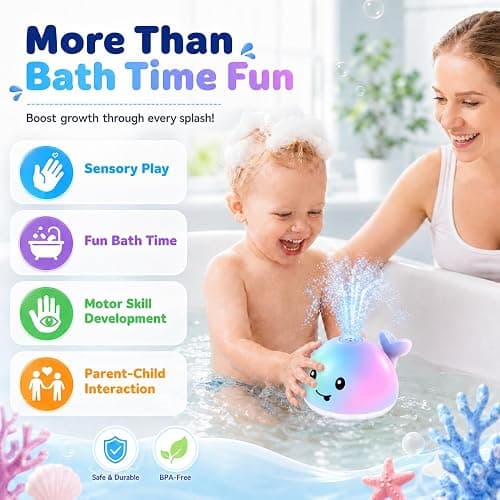 ANGGIKO Baby Bath Toys, Pool Water Toys for Babies, Toddler Bath Toys for Kids Ages 1-3, 1 Year Old Boy Girl Gift Light Up Whale Bath Toy Sprinkler, Baby 6-12-18 Months Bathtub Outdoor Water Table Toy thumbnail 6