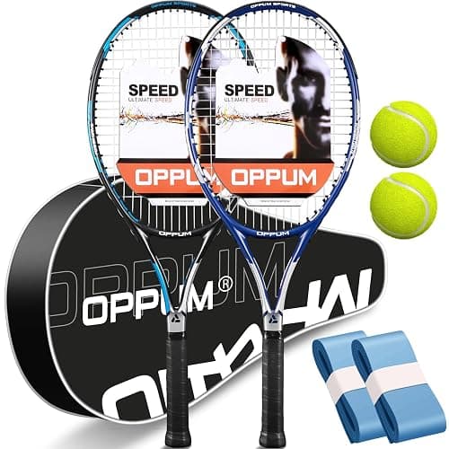OPPUM PRO-500 Adult Tennis Rackets, 2-Pack Pre-Strung Racquets for Beginners & Intermediate with Carry Bag & 2 Balls, 105 Sq Inch Oversized Head for Women & Men, Arm Friendly Vibration Control - Image 1