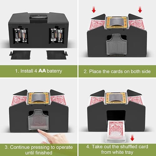 FEIERYA Automatic Card Shuffler 2/1/4/6 Deck,Battery-Operated Electric UNO Poker Shuffler,Playing Card Shuffler for Home Card Game,Travel thumbnail 4