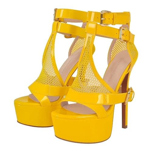 onlymakerheels Women's High Stiletto Heels Platform Mesh Buckle Open Toe Ankle Strap Dress Shoes Sandals thumbnail 4