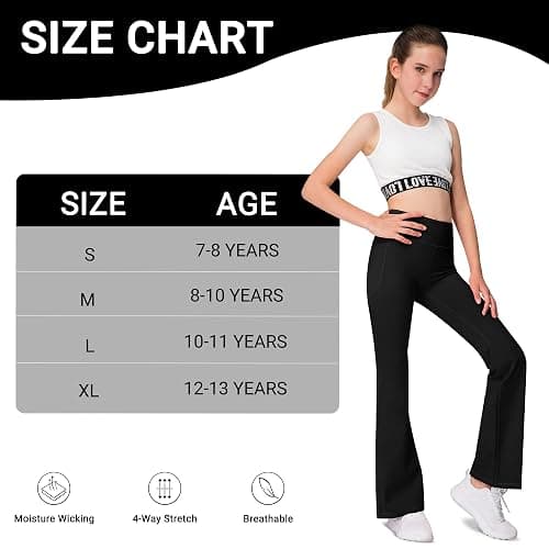 AENLLEY Girl Yoga Flare Wide Leg Tummy Control Stretchy Pants for Causal with Pockets 3 Pack thumbnail 6