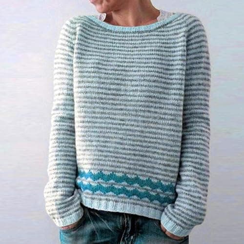 Womens Color Block Sweater Fuzzy Casual Chunky Warm Vintage Crewneck Thickened Knitted Pullover Sweater Trendy Outfit thumbnail 2