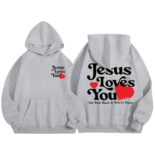 Pairxily Jesus Loves You Christian Hoodie for Women Faith Religious Fleece Sweatshirts God Sayings Long Sleeve Tops Pullover - Image 1