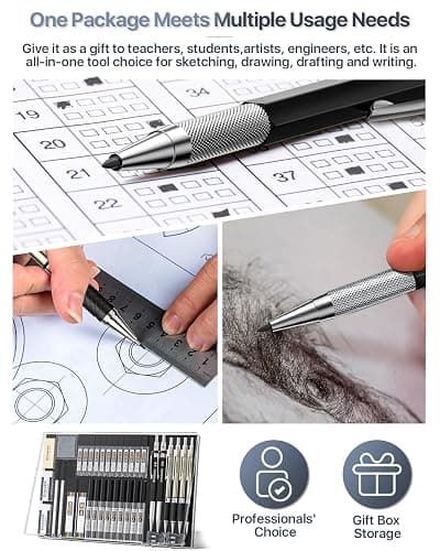 STAGEEK Mechanical Pencil Set with Case 37 Count, Drawing Pencils 0.3, 0.5, 0.7, 0.9MM & 2PCS 2MM Sketching Pencils with 492PCS Lead Refills (6B 4B 2B HB 2H 4H Color) for Artist Drafting Drawing thumbnail 8