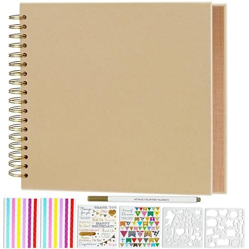 Artmag DIY Scrapbook Album 8 x 8 Inch Hardcover Kraft Blank Paper Scrap Book with 40 Sheets Memory Book for Family Wedding Photography Anniversary (Brown) - 8 Inch-40 Sheets - Brown - Image 1
