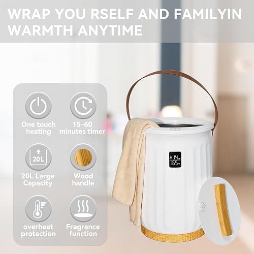 Large Towel Warmer for Bathroom, Luxury Heated Towel Warmer Bucket for SPA, Auto Shut Off, Fits Up to Two 40"X70" Oversized Towels, Bathrobes, Blankets, PJ's and More, Best Ideal Gifts - White, 20L thumbnail 6