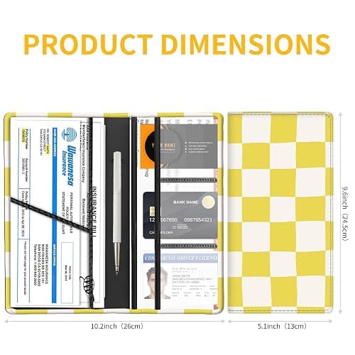 FGHFGO Car Registration and Insurance Holder with Magnetic Shut, Cute Vehicle Glove Box Car Organizer, Premium Interior Car Accessories for Women Men Yellow White Plaid thumbnail 3
