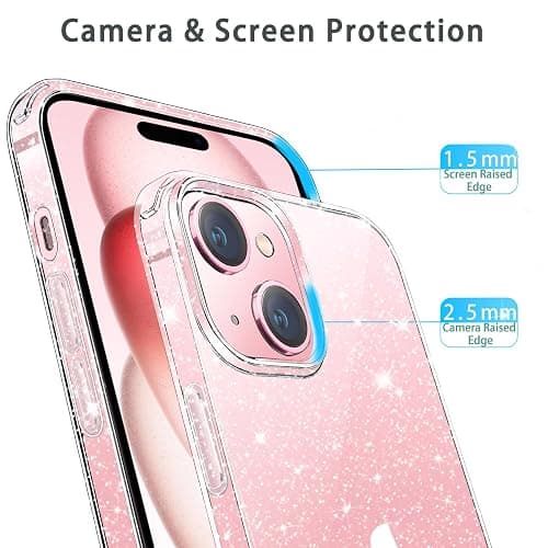JJGoo Compatible with iPhone 15 Case Glitter, Clear Transparent Soft TPU Sparkle Anti-Scratch Shockproof Protective Phone Bumper, Women Girls Slim Bling Sparkly Phone Case thumbnail 4