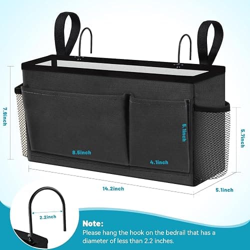 BlissTotes Bedside Caddy, Bedside Storage Organizer for Bunk Bed Accessories, Dorm Storage for Bedside Shelf and Bunk Bed Shelf, Bed Caddy for Home, Dorm, Bunk (Dark Gray, 1 Pack) thumbnail 2