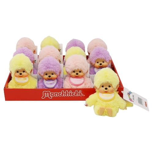 Sekiguchi 201495-Monchhichi Original, Assorted Yellow, Purple and Pink, Plush Animal Approximately 15 cm, 201495 (1 Count) thumbnail 3