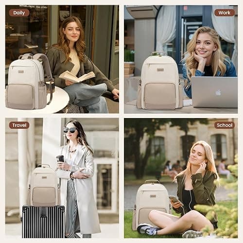 LOVEVOOK Laptop Backpack for Women with Pouch Pocket for Large Capacity Cup,15.6 Inch Laptop Computer Bag Travel Backpack Purse,Waterproof Work Business Backpack College Teacher Bags,Beige-Khaki thumbnail 7