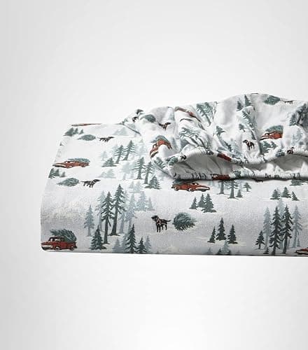 Eddie Bauer - Flannel Sheets Queen Size, Anti-Pilling & Wrinkle Resistant Cotton, Touchably Soft for All-Season Comfort - Bed Sheets with Matching Pillowcases & Fitted Sheet (Tree Farm Light Blue) thumbnail 7
