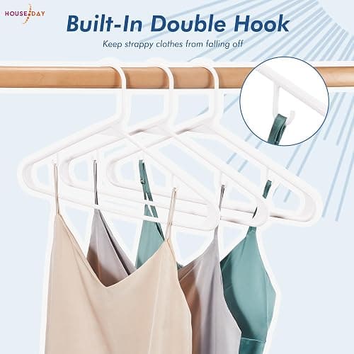 HOUSE DAY White Plastic Hangers 50 Pack, Plastic Clothes Hangers with Built-in Hooks, Durable and Strong Plastic Coat Hangers for Closet, Space Saving Clothing Hanger for Shirts, Coats, Skirt, Dress thumbnail 4
