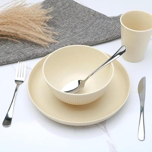 36pcs Reusable Wheat Straw Dinnerware Sets,Unbreakable Dinnerware Cups Plates and Bowls Sets,Durable Kitchenware Dishes Set for Home, Office, Travel,Picnic thumbnail 2