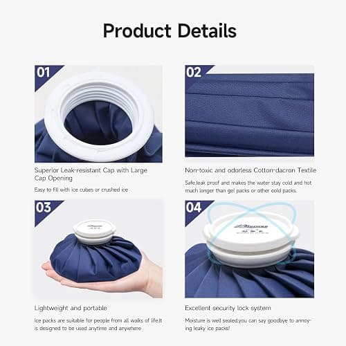 BICAREE Ice Pack for Injuries Reusable, Ice Bags Hot Water Bag for Hot & Cold Therapy and Pain Relief with Cover, No-Leak Elastic Breathable Ice Bag, Size 9", Blue thumbnail 3