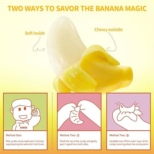 AMOS Peelerz Gummy Sweets, Banana Peelable Christmas Sweets Candy Gift, 3D Fun Peeling Fruit Gums Candy, Real Fruit Juice Made Chews Snacks Sweet for Party Celebration- Box Package 240G thumbnail 3