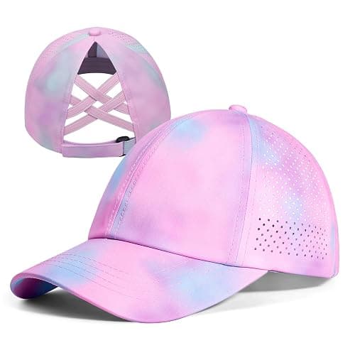 New Updated Little Girls Criss Cross Ponytail Hat Reflective Baseball Cap Waterproof Quick Dry Sports Hats for Kids Age 3-8 - Image 1