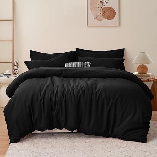RUIKASI Black King Size Duvet Cover Sets Bedding Set - Black Duvet Cover Kingsize Bed Set with Zip, Soft Brushed Microfibre Duvet King Size Covers Set Quilt Cover with 2 Pillowcases - Image 1
