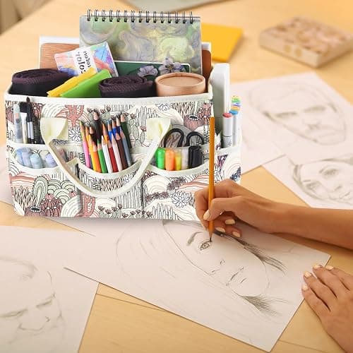 qianshan Craft Organizer Tote Bag with Multiple Pockets, Large Art Storage Caddy with Handles for Art, Craft, Sewing, Make-up，Scrapbooking, Medical, and Office Supplies Storage.Desert thumbnail 6