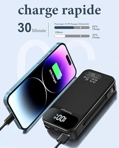 Batterie Externe, 22,5 W 25800 mAh Power Bank, Batterie Portable USB C entrée et Sortie PD3.0 QC4.0 Charge Rapide Powerbank Compatible avec iPhone17 16 15 14 13 12 Pro Max Plus iPad Pro etc. thumbnail 3