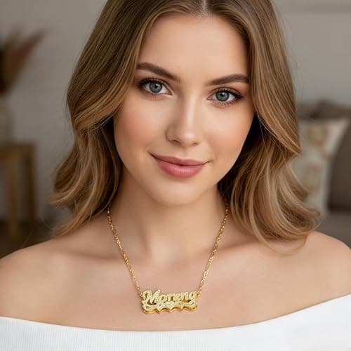 CNPUIEIL Double Plated Name Necklace Personalized Name Plate Necklaces Custom Name Necklace with Heart 18k Gold Plated Nameplate Customized Name Necklaces for Women thumbnail 5