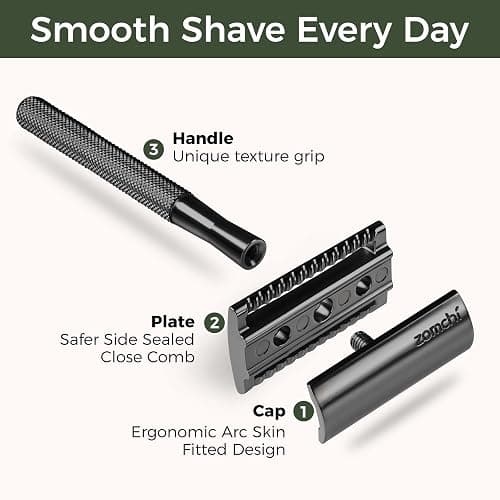 ZOMCHI Safety Razor for Men with 5 Double Edge Safety Razor Blades, One Blade Safety Razor, Metal Razor Zero Waste – Black thumbnail 2