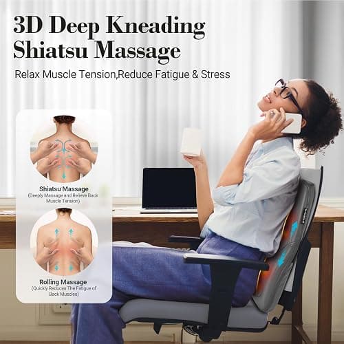CuPiLo Shiatsu Back Massager for Deep Tissue Pain Relief, 4D Kneading & Rolling Up and Down Car Lower Back Massager with Heat for Office and Home Use thumbnail 2