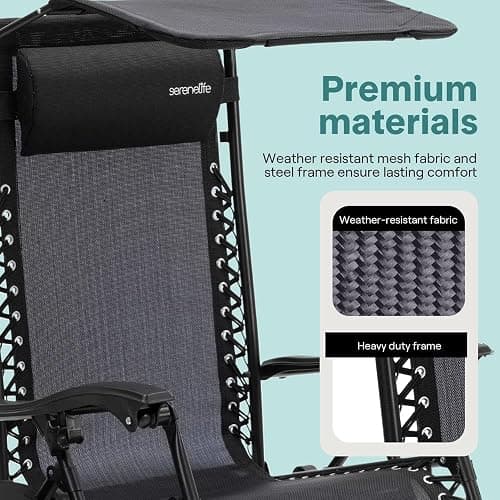 Zero Gravity Lounge Chair, Adjustable Steel Mesh Recliners, with Canopy, Removable Pillows and Cup Holder Side Tables, Set of 2, Black thumbnail 7